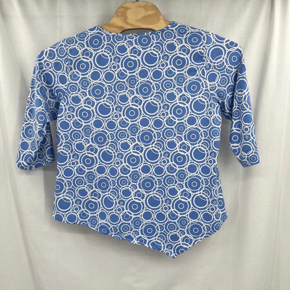 Lulu B Tunic Top Womens XL White Blue Geometric Asymmetrical Hem Nylon Pullover - Picture 5 of 5